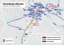 Mapa przedstawia trasy objazdów linii tramwajowych obowiązujące od 22 czerwca.