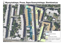 <p>Podw&oacute;rko przy ulicach Wyszyńskiego, Prusa, Sępa-Szarzyńskiego i Sienkiewicza - mapa.</p>