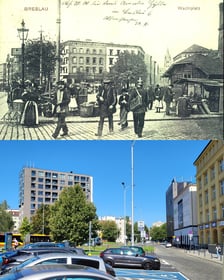 Współczesne i przedwojenne zdjęcia Wrocławia, plac Solidarności (niem. Wachtplatz)