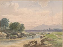 <p>Dolina z potokiem w Alpach, lata 70. XIX wieku</p>