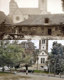 Współczesne i przedwojenne zdjęcia Wrocławia, ul. Grochowa, kościół św. Boromeusza