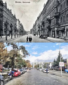 Współczesne i przedwojenne zdjęcia Wrocławia, ul. Niedźwiedzia