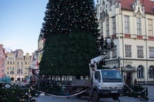 Demontaż choinki na wrocławskim Rynku