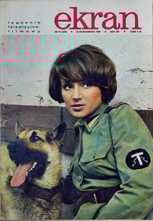 Małgorzata Niemirska (filmowa Lidka) z psem grającym Szarika na okładce tygodnika "Ekran"