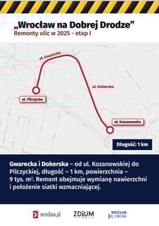 Mapa z zaznaczonym fragmentem ulicy do remontu