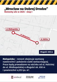 Mapa z zaznaczonym fragmentem ulicy do remontu