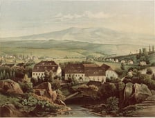 <p>Dw&oacute;r z Kościelniku koło Lubania. Litografia powstała w latach 1862-1863.</p>
