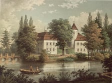 <p>Pałac w Kromolinie koło Głogowa. Litografia powstała w latach 1862-1863.</p>