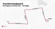 Trasa tymczasowej linii tramwajowej 78