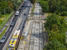Budowa torowiska na ulicy Kosmonautów z lotu ptaka
