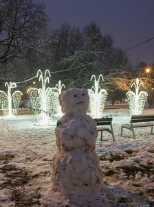 <p>Rozświetlona fontanna w Parku Węgrzynowskiego</p>