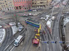 Wykolejony tramwaj na skrzyżowaniu Pomorska/Dubois - 9 stycznia 2026 r.