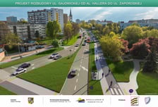 Wizualizacja przedstawia przebudowaną ulicę Gajowicką od strony Zaporoskiej