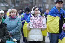 <p>Мітинг до четвертої річниці російського вторгнення в Україну. Площа Новий Тарг, 24 лютого 2026 року</p>