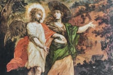 <p>Fragment ocalonego obrazu Michaela Willmanna &bdquo;Oblubieniec prowadzący oblubienicę&rdquo;, ok. 1700. Został poddany konserwacji jako jeden z pierwszych w 2019 roku.</p>