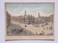 <p>Rysunek Friedricha Bernharda Wernera &ndash; widok ratusza i bloku śr&oacute;drynkowego od południowego wschodu, ok. 1780</p>