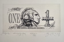 <p>Banknot jednodolarowy-wersja wrocławskiego grafika Bartłomieja Podg&oacute;rniaka</p>