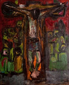 <p class="MsoNormal" style="margin-bottom: 0cm; line-height: normal;">Waldemar Cwenarski, Ukrzyżowanie, 1952, olej, pł&oacute;tno, Muzeum Narodowe we Wrocławiu</p>