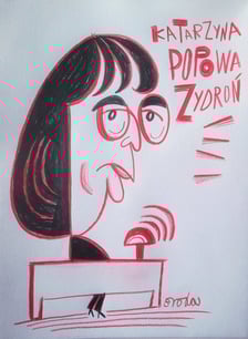 <p>Jurorka Katarzyna Popowa-Zydroń, karykatura Tomasza Brody</p>