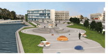 Bulwar słoneczny - wizualizacja. Projekty przygotowane przez Studentów Katedry Wzornictwa i Katedry Architektury Wnętrz ASP Wrocław