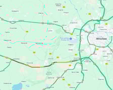 Na czerwono zaznaczono korek na A4 koło Wrocławia