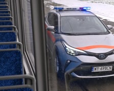 Pokaz hamowania na Zajezdni Tramwajowej Ołbin. Pojazdy jechały z tą samą prędkością i zaczęły hamować w tym samym momencie. Tramwaj zatrzymał się 8 metrów dalej niż samochód.