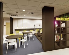 <p class="MsoNormal">Strefa work &amp; chillout będzie podzielona na trzy części:&nbsp;<strong>miejsce do nauki&nbsp;</strong>(będą tu&nbsp;długi blat roboczy z gniazdkami elektrycznymi, krzesła, lampy biurowe);&nbsp;<strong>miejsce do siedzenia</strong>&nbsp;(będą tu stoły i krzesła);&nbsp;<strong>miejsce do relaksu</strong>&nbsp;(będą tu pufy i wygodna kanapa).</p>