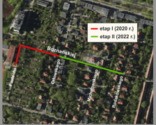 mapka przedstawiająca pierwszy i drugi etap remontu alejek Olgi Boznańskiej