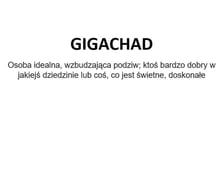 Na zdjęciu napis: Gigachad - osoba idealna, wzbudzająca podziw; ktoś bardzo dobry w jakiejś dziedzinie lub coś, co jest świetne, doskonałe