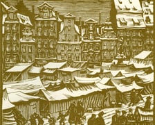 Grafika z jarmarkiem bożonarodzeniowym na Nowym Targu we Wrocławiu, lata 30. XX w.