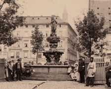 Fontanna Neptuna na placu Nowy Targ przed przebudową, lata 1870-1880