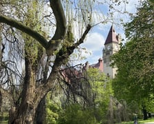 Park Tołłpy z widokiem na budynek Wydziału Architektury Politechniki Wrocławskiej