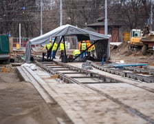 Przebudowa ul. Pomorskiej - styczeń 2024. Fragment torowiska