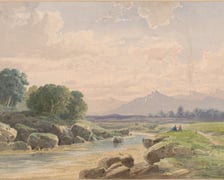 <p>Dolina z potokiem w Alpach, lata 70. XIX wieku</p>
