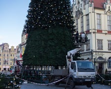 Demontaż choinki na wrocławskim Rynku