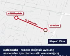 Mapa z zaznaczonym fragmentem ulicy do remontu