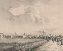 <p>Wizja pierwszego pociągu odjeżdżającego z Wrocławia, grafika powstała przed 1836 rokiem.</p>