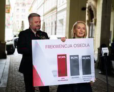 <p>Agata Dzikowska i Radosław Michalski, ogłoszenie wynik&oacute;w frekwencyjnych na wrocławskich osiedlach. 2 czerwca 2025</p>