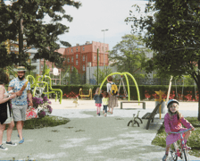 Wizualizacje zmian i nowego placu zabaw na podwórku w kwartale ulic Komuny Paryskiej, Krasińskiego, Worcella i Pułaskiego na Przedmieściu Oławskim