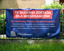 <p>Baner z informacjami dla mieszkańc&oacute;w o przyszłości przedszkola przy ul. Łączności</p>