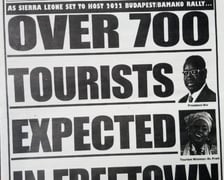 Pierwsza strona gazety The Satellite, wychodzącej w mieście Freetown, stolicy Sierra Leone informuje o nadchodzącym rajdzie Budapeszt-Bamako.