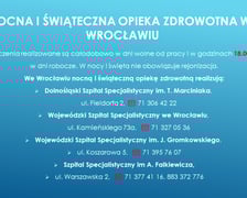 Tablica informacyjna: Świąteczna i nocna opieka medyczna - adresy, telefony