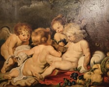 <p>Chrystus i św. Jan Chrzciciel jako dzieci (fragment) | nieokreślony malarz wg Petera Paula Rubensa | olej na pł&oacute;tnie | XIX w. (?) | z wystawy Rubens na Śląsku w Muzeum Narodowym we Wrocławiu</p>