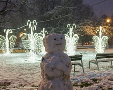<p>Rozświetlona fontanna w Parku Węgrzynowskiego</p>