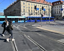 Skrzyżowanie Powstańców Śląskich ze Świdnicką po remoncie torowiska.