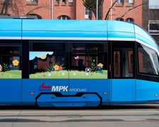 Wiosennie ozdobiony tramwaj we Wrocławiu
