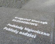 Na zdjęciu fragment wiersza napisany na płytach chodnika