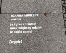 Na zdjęciu fragment wiersza napisany na płytach chodnika