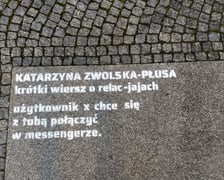 Na zdjęciu fragment wiersza napisany na płytach chodnika