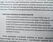 <p>Pieczona kiełbasa w sosie piwnym-przepis z książki</p>
